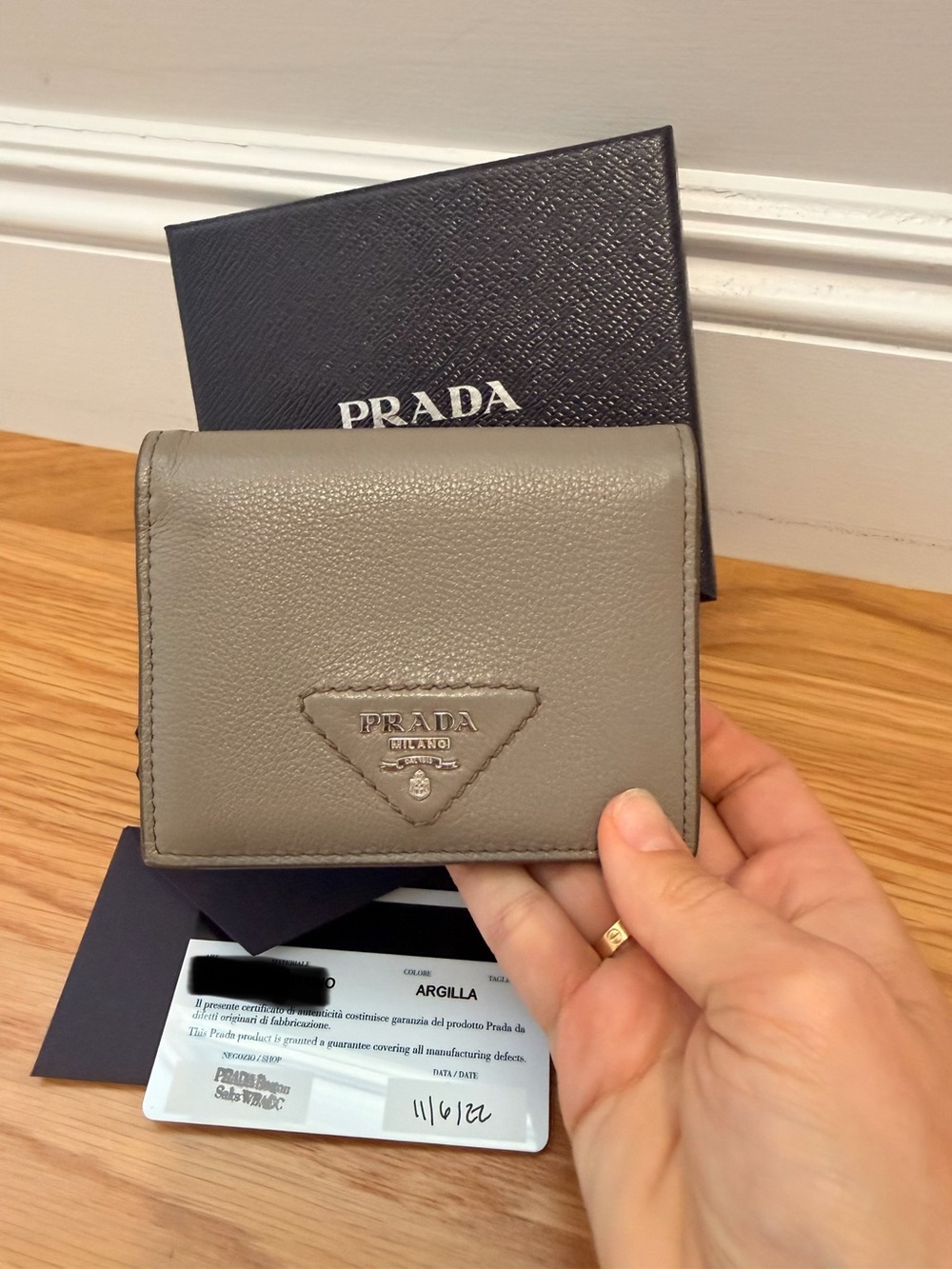 Prada Argilla Leather Wallet in Clay Gray - Picture 2 of 10